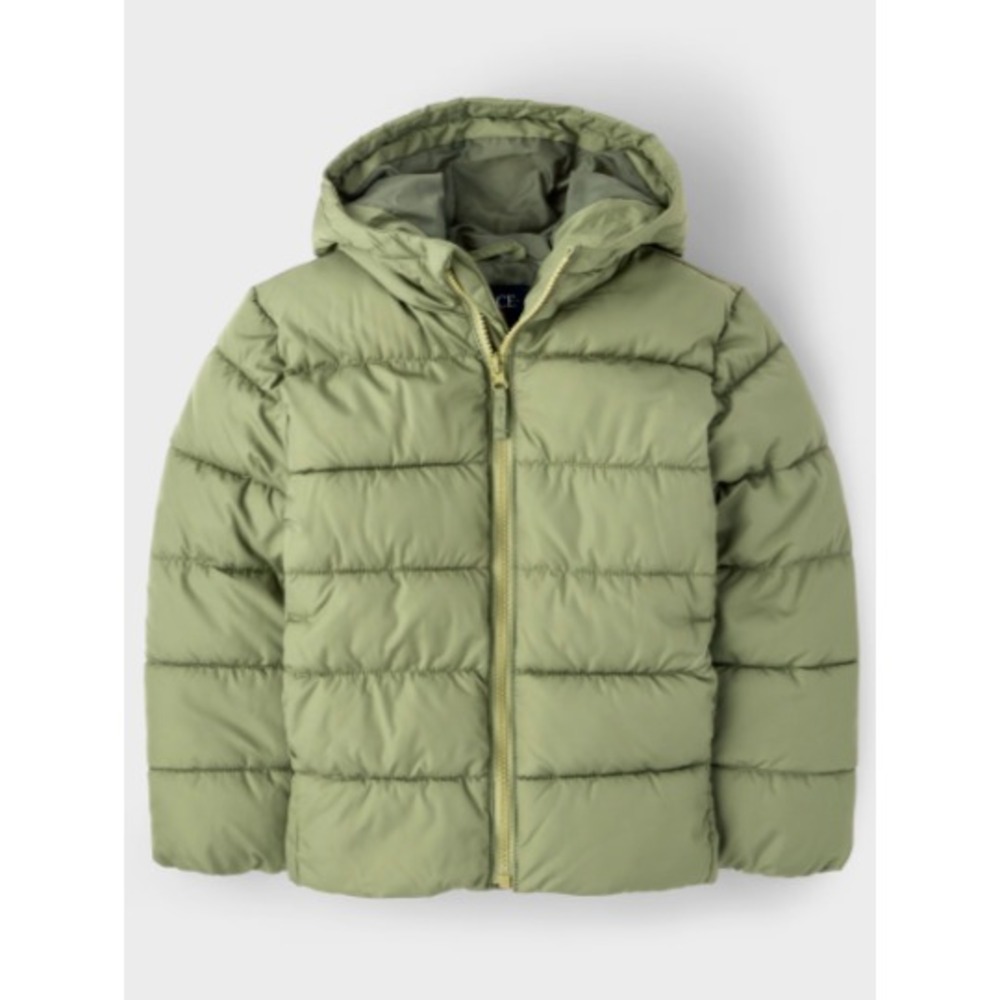 GUC The Childrens Place Boys Green Hooded Quilted Full Zip Puffer Jacket Coat 5T